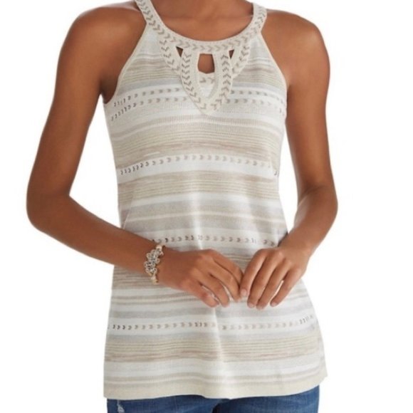 WHBM Warm Neutral Embellished Halter Top - Picture 1 of 7